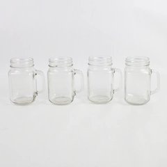 Lot of 4 Mason Jar Drinking Glass With Handle Cold Liquids Only 8oz.