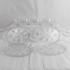 8 Piece Vintage Anchor Hocking Serva-Snack Grape Pattern Glass Serving Set