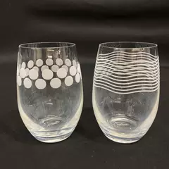 Set of 2 Mikasa Crystal Flat Bottom Tumblers with White Dots And Wavy Lines 