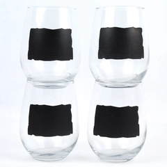 Set of 4 Chalkboard Stemless Clear Wine Glasses 8 oz 4.5" Tall