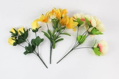 Unbranded Lot of 3 Artificial Spring Floral Bouquet Yellow Lilies Pink Roses