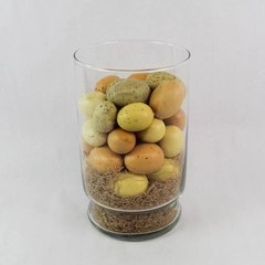 Decorative Glass Jar With Plastic Speckled Faux Bird Eggs Beige Brown Yellow 