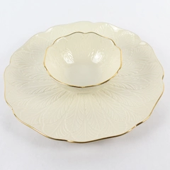 Vintage Lenox Greenfield Collection Chip & Dip Server Ivory w/ Gold Trim