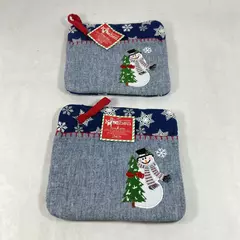 2 Blue Kay Dee Designs Lori Siebert Snowman And Snowflake Pocket Mitts NEW