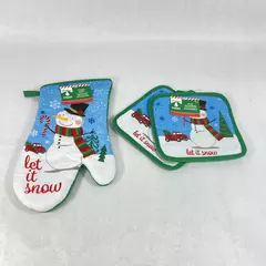 Christmas House Let It Snow Christmas Kitchen Potholders And Oven Mitt 3pcs New