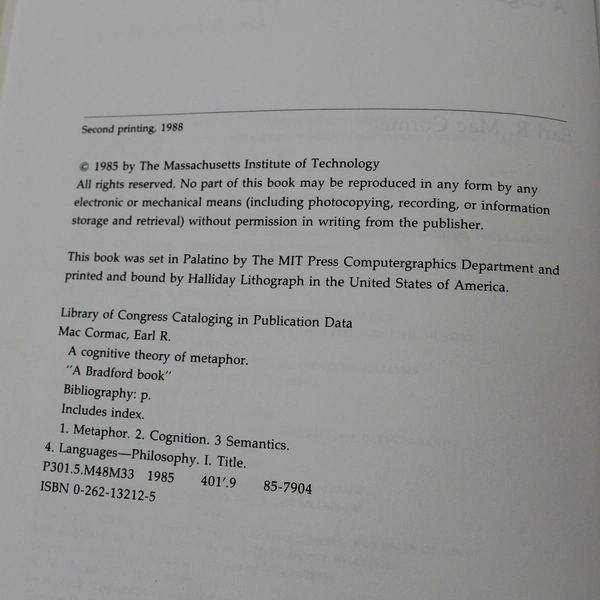 Cognitive Theory of Metaphor by Earl R. Mac Cormac, 1988 HC, No Dust Jacket
