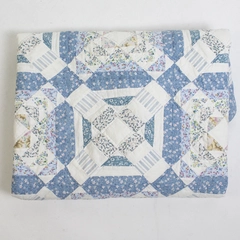 Blue and White Floral Pattern Quilt 66" x 82" Flawed DIY Fabric Cutters