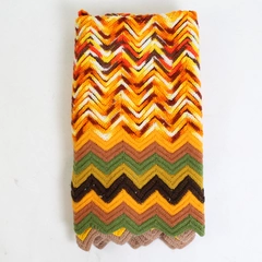 Handmade Knit Crocheted Multicolored Chevron Throw Blanket 55" x 55"