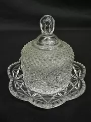Vintage Avon Crystal Butter Dish & Cloche Diamond Cut Design Pre-Owned