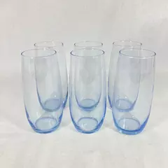 Lot of 6 Libbey Blue Tinted Glass Tumblers 6.25 Inch