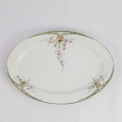 Vtg Hutschenreuther 12 Inch Oval Platter White With Pink Flowers Bavaria 