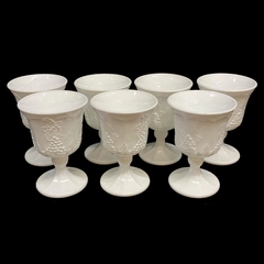 Set of 7 Harvest Milk Glass Goblets By Colony Glass