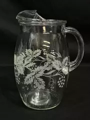 Vintage Bartlett Collins Etched Grape Pitcher 806 Glass with Ice Lip