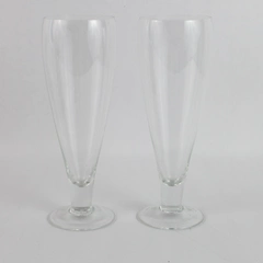 Set of 2 Unmarked Clear Flute Beer Glasses Kitchen Drinkware Barware