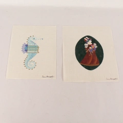 Lot of 2 K Humphries Handpainted Needlepoint Canvases Seahorse & Bunny