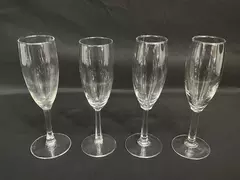 Lot of 4 Long Stemmed Crystal Champagne Flutes Hexagon & Round Stem