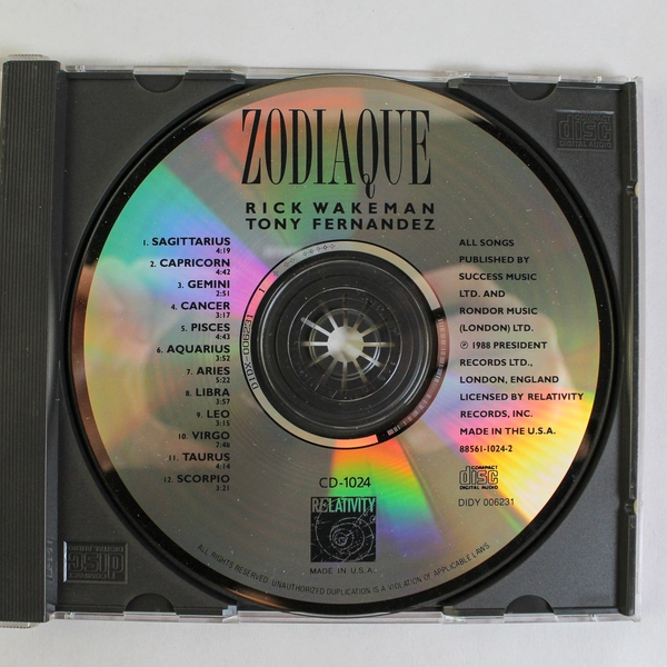 Rick Wakeman And Tony Fernandez Zodiaque CD 1988 Relativity Records Reissue