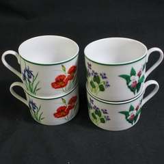 4 National Wildlife Federation Mugs Cups White Colorful Flowers Kitchenware