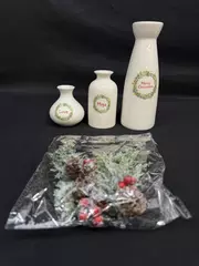 Christmas 3 Piece Vase And Artificial Flower Set Merry Love Hope Small Med Large