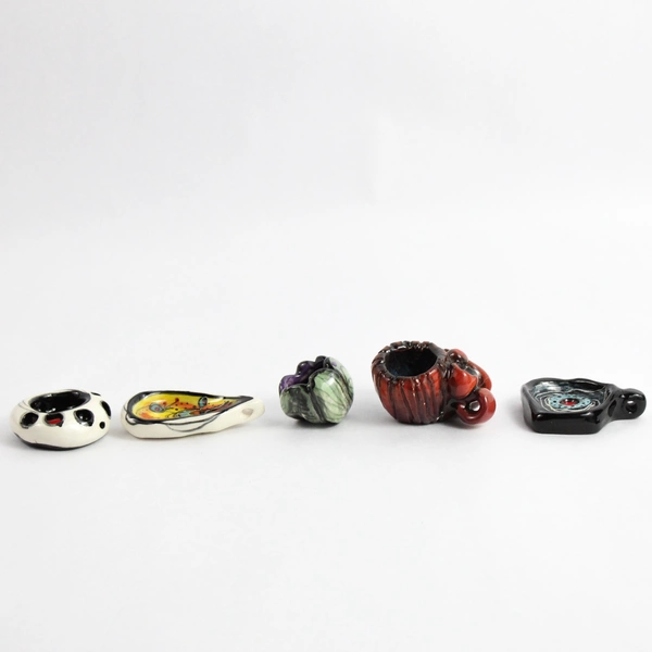 Set of 5 Signed Handmade Multicolor Abstract Design Ceramic Pendants