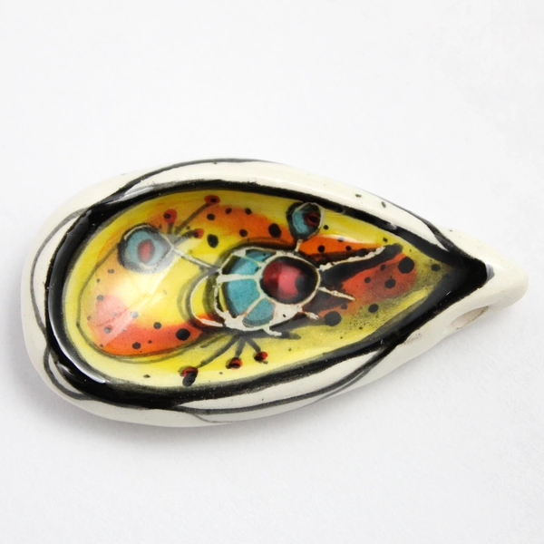 Set of 5 Signed Handmade Multicolor Abstract Design Ceramic Pendants