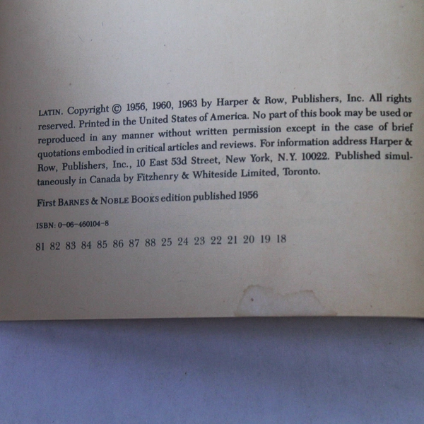 Latin Introductory Course Based On Ancient Authors Frederic Wheelock 1963 PB