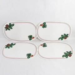 Set of 4 Vintage Vinyl Christmas Placemats Holly Berries & Pinecones