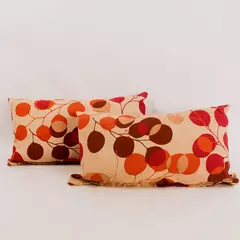 Lot of 2 Red Orange Brown Leaf Patterned Rectangular Throw Pillows