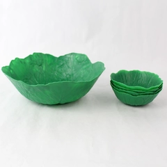 A Set of Vintage Berman Cabbage Leaf Green Plastic Bowls 1 Large 4 Salad 