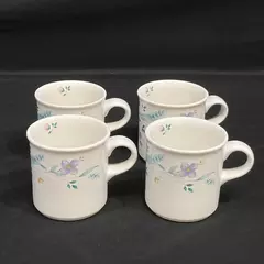 Set of 4 Pfaltzgraff Stoneware Coffee Mugs White Floral April Pattern