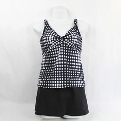 INC Women's 2 Pc Tankini Skort Set Size 8 Black White Polka Dots Beachwear