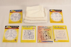 Lot of 6 Aunt Martha's Iron-On Transfers & 3 White Tea Towels for Crafts