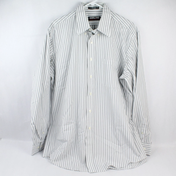 Kirkland Signature Men's Striped Collared Long Sleeve Button Up Size 16.5-35 