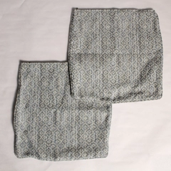 Lot of 2 Square Accent Pillow Covers Shams Blue White Green Textured 19"
