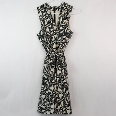 Eva Mendes Women's Black White Ribbon Pattern V Neck Sleeveless Dress Size 8