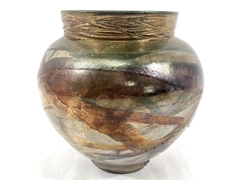 Metallic Glazed Vase Planter Pot 8in Silver Bronze Copper Anchor Mark Decor