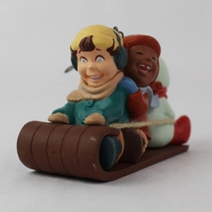 Vintage 1988 Hallmark Keepsake Ornament Winter Fun Friends On Sled With Box 