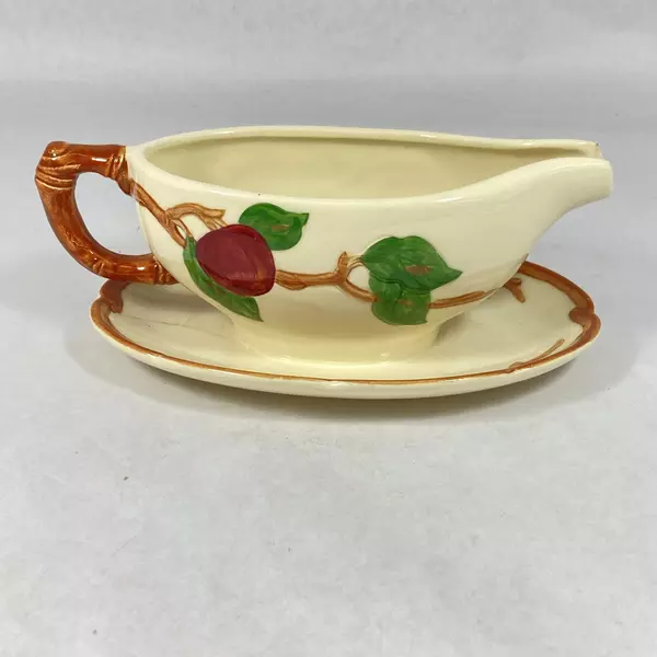 Franciscan Earthenware Red Apple Pattern Gravy Boat With Attached Underplate