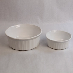 Lot of 2 Corning Ware French White Stoneware Bowls Ramekin & Casserole