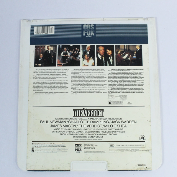 The Verdict With Paul Newman Laser Videodisc 2 Discs 1983 20th Century Fox