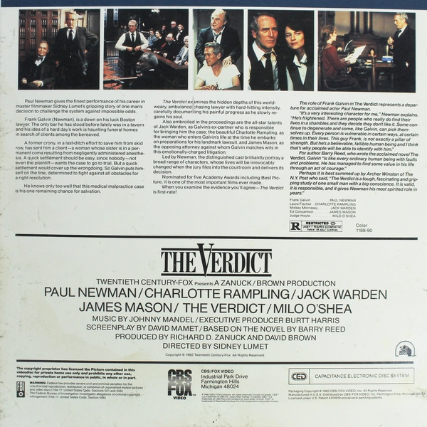 The Verdict With Paul Newman Laser Videodisc 2 Discs 1983 20th Century Fox