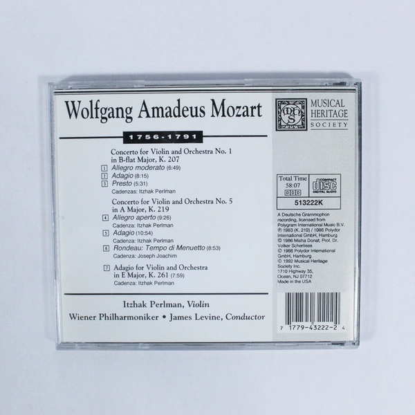 Mozart Violin Concertos Nos 1 and 5 By I Perlman and W Philharmoniker CD 1992