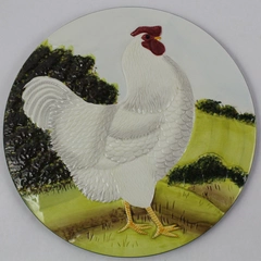 Sakura By Oneida Trivet White Chicken On A Farm Round Rustic Hand Painted Decor