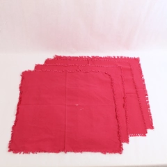 Lot of 4 Vintage Woven Magenta Pink Cloth Napkins with Fringe Good Condition