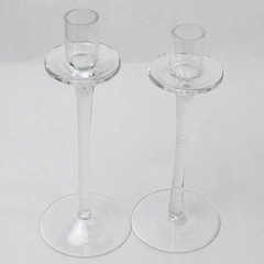 Lot of 2 Dawhud Direct Clear Glass Candle Stick Holders 9" Tall & 9.75" Tall
