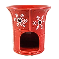 Red Snowflake Ceramic Tealight Candle Wax Warmer - Holiday Decor 5" Tall