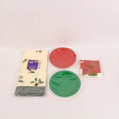 Lot of Christmas Paper Plates Napkins & Tablecloth Holiday Party Supplies