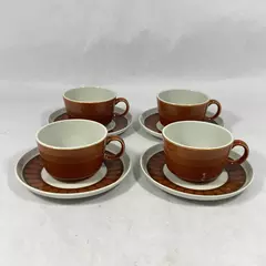 Set of 4 Vintage Franciscan Pottery Terra Cotta Cups And Saucers