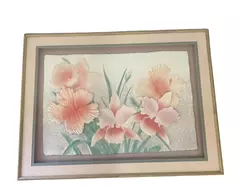 Raised Framed and Matted Art Print Floral Iris Flowers Signed Fields Pastels