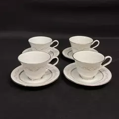 Set of 4 Lenox Oxford Holyoke Bone China Cup And Footed Saucer Sets 